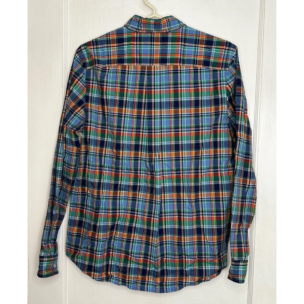 Ralph Lauren Boys Size XL 18-20 Blue Green Orange Plaid Button Up Shirt